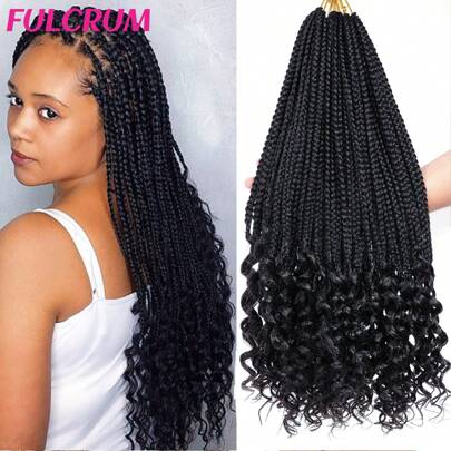 FULCRUM 1-8 Packs Goddess Box Braids Crochet Hair 14 18 24 30 Inch 3S Wavy Box Braids With Curly Ends Synthetic Braiding Hair Extensions For Women