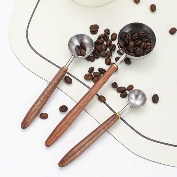 Cucchiaio dosatore da caffè durevole in acciaio inox 304, cucchiaio per cereali vari, con manico in legno di noce, pala per gelato, utensili da forno