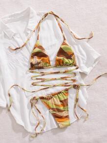 Random Print Sexy Bikini Swimwear, Summer Beach Holiday Two Pieces Swimwear