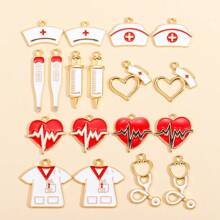 10pcs Cartoon Medical Theme Enamel Metal Nurse Outfit, Nurse Cap, Stethoscope, Syringe, Thermometer Charms For DIY Crafts, Nurse's Day, Key Chain, Earrings, Jewelry Gifts