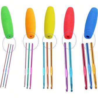 5 pièces/set Kit de poignée de crochet ergonomique, crochets de 2 mm à 10 mm avec des poignées confortables, couleurs assorties (rouge, violet)