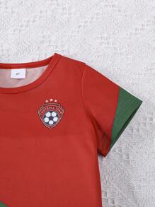 Polyester Soccer Jersey And Shorts Set For Teens - Opaque, Colorblock Design For Sports And Performance, Crew Neck, Easy Care, Great For Spring/Summer, Boys Soccer Gift, Perfect For Outdoor Activities