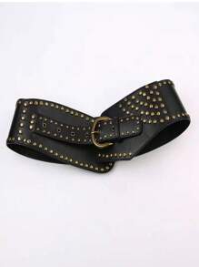 1pc Bohemian Style Waist Belt With Wide Waistband, Antique Copper Rivets Inlaid With High-Quality Retro Fashion Unisex Y2k Accessories, Suitable For Daily Leisure Vacation Travel, Paired With Dresses And Short Skirts - Multicolor - View 5