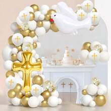 Bộ 144 vòng hoa bóng bay đầu tiên, bóng bay màu trắng vàng với bóng bay thánh giá cho trang trí thánh đầu tiên, đồ dùng cho tiệc rửa tội, lễ rửa tội của Chúa ban phước, đồ trang trí đám cưới - 144 chiếc - Xem 3