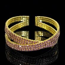 1 pieza Brazalete elegante y lujoso tipo cruzado abierto decorado con piedras de circonita sintética, joyería única de estilo francés para mujer