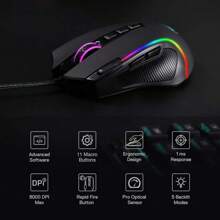 M612 Predator RGB Gaming Mouse, 8000 DPI Wired Optical Gamer Mouse With 11 Programmable Buttons & 5 Backlit Modes, Software Supports DIY Keybinds Rapid Fire Button