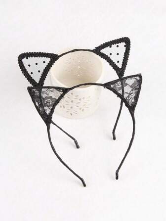 2 st svart spets kattöronspannband, sött och ljuvt huvudbonad för kvinnor, Halloween, högtidsfest, hårband hårbåge, hårband för kvinnor håraccessoarer