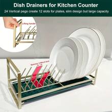 Small Dish Drying Rack, Compact Dish Rack Sink Drying Rack With Silicone Mat, Dish Drainer Dish Organizer,Dishes Holder Space Saving Slim Plate Rack For Kitchen Counter & Over Sink