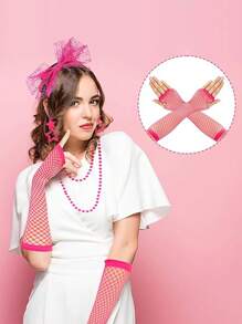 D EXCEED 5 PCS 1920s Women Costume Accessories Outfits Neon Party Lace Bow Hairband Fishnet Gloves Artificial Bead Necklace Bracelet Earrings Weddings Masquerade Fancy Dress Party Gifts Prom - Multicolor - View 2