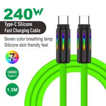 kamyuurs Kamyuurs With LED Light USB C To USB C Cable 240W (Compatible100w, 85w, 60w, 45w)Silicone C-C Charging Cable, Compatible With IPhone 15 16 Compatible With Huawei Compatible With Samsung Compatible With Xiaomi Series Fast Charging Seven Color Breathing Light(Attention: The Charging Light Interface Has A Light, Not A Seven Color Data Cable)