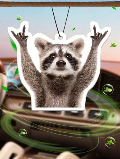 Easypie Selection Humorous Raccoon Bearyeah Car Air Freshener Aromatherapy Pendant, For Car Vent, Rearview Mirror, Bathroom, Living Room, Bedroom; Black Sugar Fragrance, Japanese Cartoon Animation Style