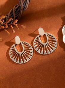 1pc Women's Popular Fashionable Bohemian Exaggerated Geometric Round Pendant Earrings, Jewelry Gift For Wedding, Engagement, Party