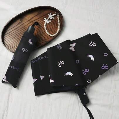 Guarda-chuva borboleta de 1 peça, proteção UV, guarda-sol dobrável compacto, leve e portátil, para viagem, refrescante para o verão, praia, viagem