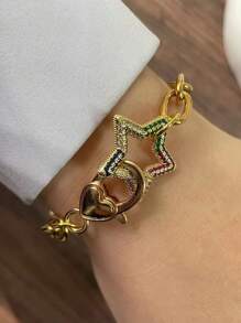 Pulseira de mosquetão de ouro STYLEVER 1 peça, pulseira de corrente de elos, pulseira de cadeado de corrente, pulseira de pingente, pulseira de fecho de parafuso, pulseira de mosquetão micro pave multicolorida