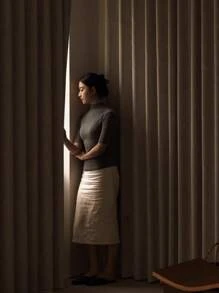 1pc French Cream Jacquard Chenille Curtain, Blackout, Dust-Proof And Thermal Insulation For Living Room And Bedroom