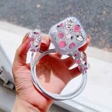 3pcs/Set Cartoon Doodle Strawberry Apple Cable Protector Sleeves, Compatible With IPhone, Suitable For 20w Charging Adapter, Prevent Breakage