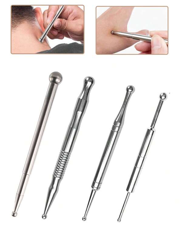 1pc Acupressure Massage Stick, Stainless Steel Acupoint Massage Pen, Head Massager, Retractable Massage Wand, Metal Stainless Steel Material, Suitable For Full Body, Eye Area, Facial Meridians, Foot Massage