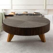 35.4" Round Retro Style Coffee Table - Ideal For Coffee Time, Home Decor & Living Room. Sturdy Construction, Rustic Brown Finish, Perfect For Adding A Touch Of Elegance To Any Indoor Space, Suitable For Relaxing Evenings And Entertaining Guests