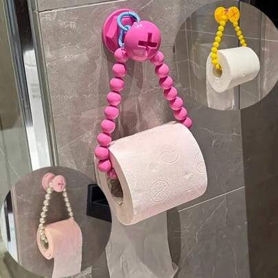 2개/세트 쉐익 핑크 비즈 티슈 홀더 -욕실 공간 절약 디자인을 위한 드릴 없는 간편한 설치, 완벽한 선물 아이디어, 현대적인 욕실을 위한 스타일리시한 홈 액세서리, 크리스마스/할로윈 선물 장식용