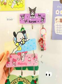 Sanrio 3-Hook Cute Cartoon Sticky Wall Hooks, Strong Damage-Free Hanger For Student Desk, Bathroom, Refrigerator, Dormitory