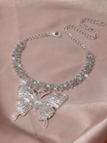 1 件全水钻镶嵌大蝴蝶脚链，适合派对、生日、婚礼、女士佩戴 - 銀色 - 查看 3