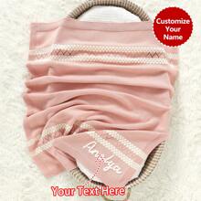 1pc Customizable Name Embroidered Handmade Knit Baby Blanket, Casual Minimalist Cozy Infant Swaddle Stroller Blanket, All Season,Multi-Functional,Ornamental,Letter,Stylish,Modern,Colorful,Cute,Adorable,Casual,Custom,Personalised,Unique,Customized,Ideal Gifts For Him,Ideal Gifts For Her,Son,Daughter