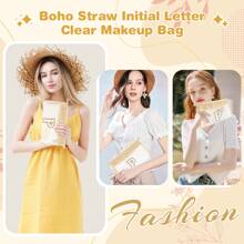 Túi đựng đồ trang điểm hình chữ cái đầu nhỏ Boho Straw Quà tặng cá nhân, Túi đựng đồ trang điểm bằng vải nhung trong suốt dễ thương có khóa kéo, Túi đựng đồ vệ sinh cá nhân du lịch được TSA chấp thuận, Quà tặng cho phụ nữ, bạn bè sinh nhật, chữ cái A~Z, Thích hợp cho phòng tắm nghỉ dưỡng công sở có chữ cái lông mềm mại - trắng - Xem 5