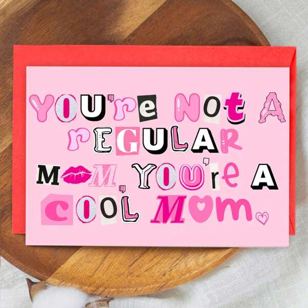 1PC Mother's Greeting Card, Humorous Card For Mother's Gift ,"You're Not A Regular Mom You're A Cool Mom" Pink Theme, Sister Gift , Funny Card For Mom