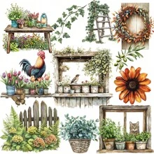 1 Pack Vintage Spring Country Floral Girl Decorative Stickers, Creative Craft Scrapbooking Stickers For Diary, Album, Photo, Stationery, DIY School Supplies - Black - View 1