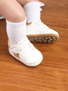 1 par barnskor med tecknade PU-kardborreband, platta och halkfria sportskor för vardagsbruk, lämpliga för vår och höst