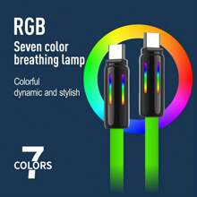 kamyuurs Kamyuurs With LED Light USB C To USB C Cable 240W (Compatible100w, 85w, 60w, 45w)Silicone C-C Charging Cable, Compatible With IPhone 15 16 Compatible With Huawei Compatible With Samsung Compatible With Xiaomi Series Fast Charging Seven Color Breathing Light(Attention: The Charging Light Interface Has A Light, Not A Seven Color Data Cable)