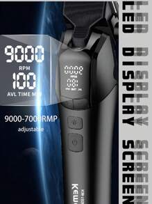 Kemei Recortadora de pelo profesional de alta velocidad KM-1858 a 9000RPM para corte de pelo de hombres, con cuchilla de DLC, uso en salón, máquina de corte de pelo potente, velocidades ajustables, recortadora eléctrica de gran capacidad de 4600mAh para uso doméstico y familiar - Negro - Ver 7