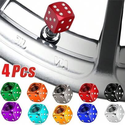 4pcs/Set Aluminum Dice Style Valve Stem Caps, Car Tire Air Valve Dust Covers, Wheel Valve Caps For Automobiles, Trucks, Motorcycles, Bicycles