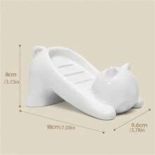 1pc Cat-Shaped Plastic Soap Dish, Oval Tabletop Decor Soap Drain Holder For Bathroom Sink, Multipurpose Soap Storage Rack, Ideal Gift For Soap Storage