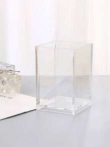 1pc Transparent Makeup Brush Holder With Dust-Proof And Waterproof Cover, Also Suitable For Storing Stationery And Face Masks - Clear - View 12