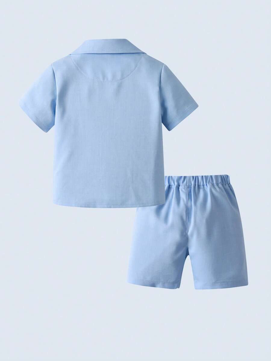 BOARNSEORL 3 件套年轻男孩绅士西装套装 - 白色短袖 T 恤、浅蓝色西装外套、短裤,时尚别致,适合生日派对、1 岁生日、婚礼、宴会 - 淺藍色 - 查看 1