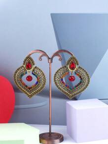 FANYINAN Retro Earrings For Women, Exquisite Carved Floral Vintage Patterned Unique Heart-Shaped Earrings With European And American Design Sense - Multicolor - View 2