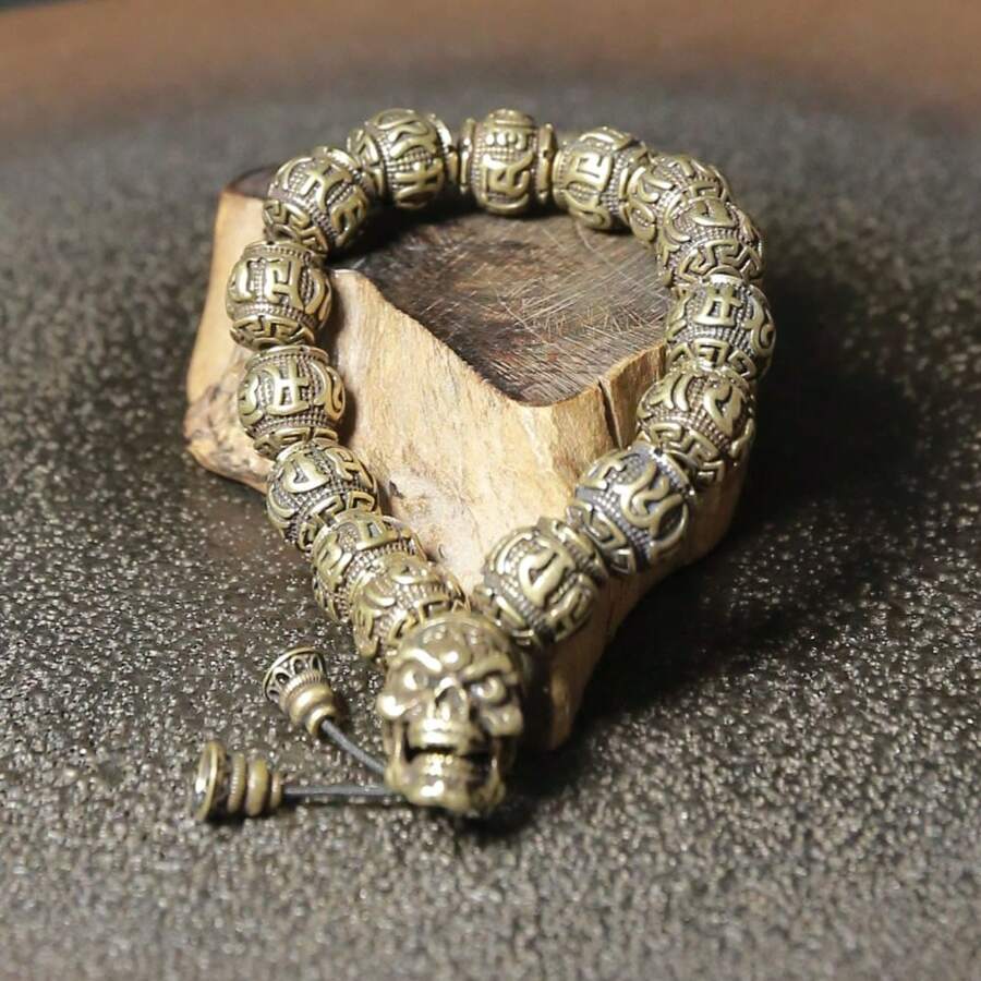 1pc Personalized Style Bracelet Skeleton Bracelet Made Of Copper Beads Is Can Be Worn Everyday Or As A Halloween Gift After The Day Wear A Handsome And Fun Skeleton For Halloween - Skull - View 1