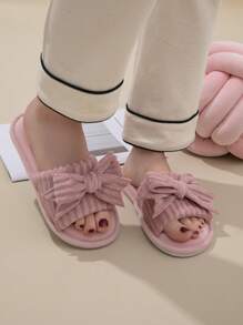 女士蝴蝶记忆泡沫露趾毛绒拖鞋毛绒软底室内家居鞋 - 粉色 - 查看 6