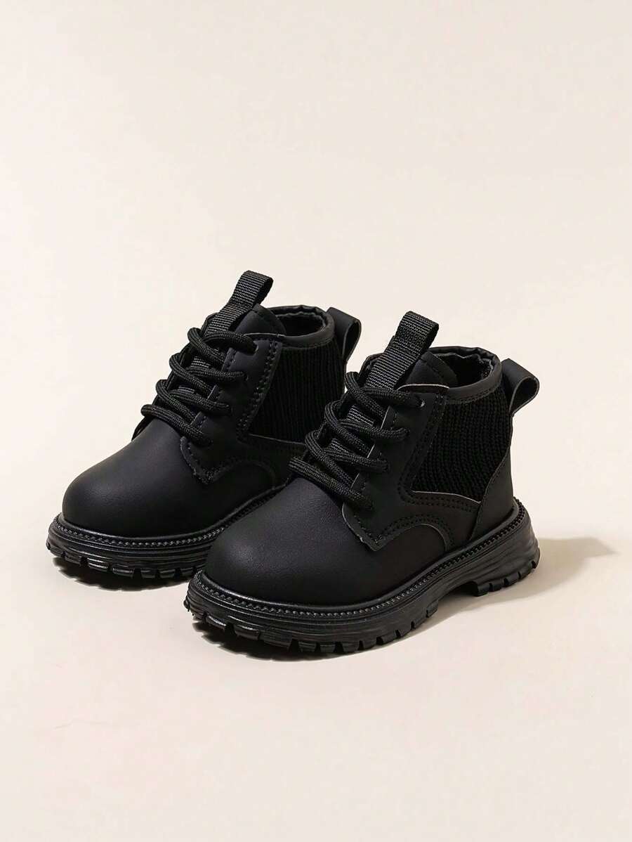 1 Pair New Girl Baby Boots, Children Small Yellow Boots, Toddler Shoes, Soft Bottom Boots, Kids Shoes, Ankle Boots - Black - View 1