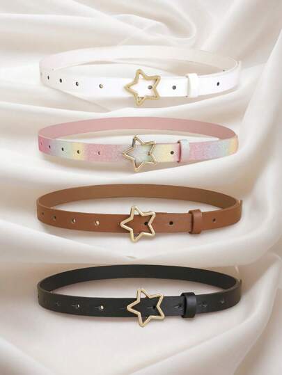 Children's New Gold Star Buckle High-Quality PU Belt For Jeans & Overalls Decoration