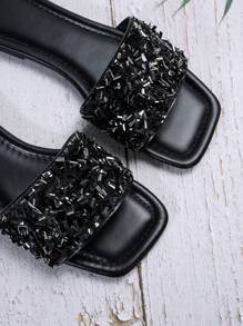 Pearl & Rhinestone Embellished Women's Open Toe Slip On Sandals, French & Korean Style, Plus Size 41-42-43, Lightweight Luxury, Suitable For Summer Beach Holiday
