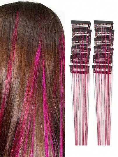 12st Hår Tinsel Clip i 20 Inch Mode Glitter Tinsel Syntetiskt rakt hårförlängning Clip In Hair Tinsel Kit Värmebeständig Glänsande Sparkle Fairy Hair Accessoarer för kvinnor (silver)