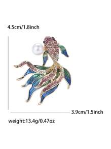 Fashionable Rhinestone Faux Pearl Goldfish Brooch For Women Animal Brooch Dress Suit Pin Accessories Party Banquet Gift