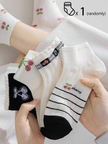 1/3/5/10 Pairs Of Women's Short Socks,Invisible Socks,White Socks,Women Socks,Cute Socks,Girls Socks, Black Socks,Cartoon Details, Guide Rail Breathable Hole Design, Moisture Wicking, Soft And Smooth, Suitable For Various Holidays, Sports, Leisure, Business And Other Daily Wear, Can Be Worn All Year Round, Color Combinations Are Random. - Multicolor - View 9