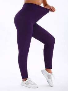 Women Plus Size Purple Leggings, Casual European & American Style, Outdoor Sports & Fitness Pants, Simple, Soft, Comfortable, High Elasticity, Body-Hugging, For Home, Yoga, Beach, Music Festival, Camping, Hiking, Cycling, Stretching, Cropped, Spring/Summer