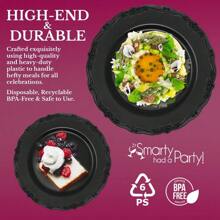 Elegant Plastic Plates, Disposable Dinnerware Sets, Plastic Dinner Plates, Disposable Plates For Party, Disposable Plastic Plates, Party Plates (Black, Wedding Value Set (60 Guests)) - Multicolor - View 3