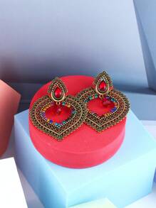 FANYINAN Retro Earrings For Women, Exquisite Carved Floral Vintage Patterned Unique Heart-Shaped Earrings With European And American Design Sense - Multicolor - View 4