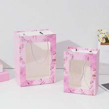 2 件透明展示窗手提袋、节日派对鲜花礼品包装袋、贸易展礼品袋、带开窗的毛绒娃娃礼品袋