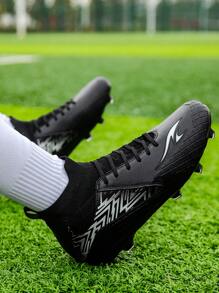 男士足球鞋，青少年高帮足球鞋，青少年专业训练人造草坪室内/室外运动鞋 - 黑色 - 查看 2